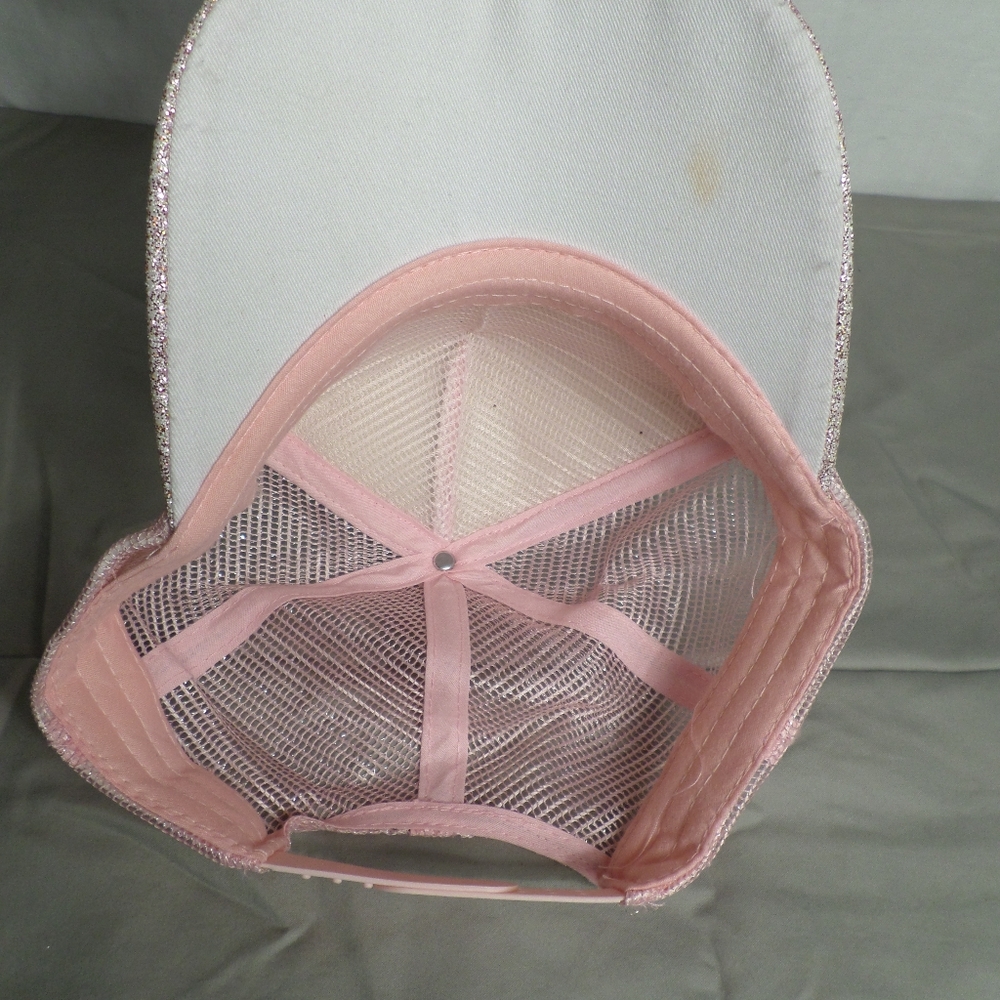 Super Cute Light Pink Sparkle Glitter Womens OS Ball Cap Hat Mesh Back - Picture 3 of 6